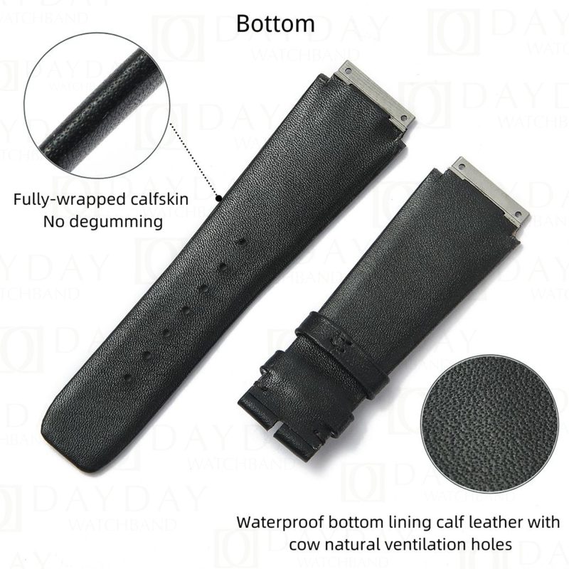 Black calfskin leather watch bands custom straps for Richard Mille RM005 007 010 011 016 030 035 055 067