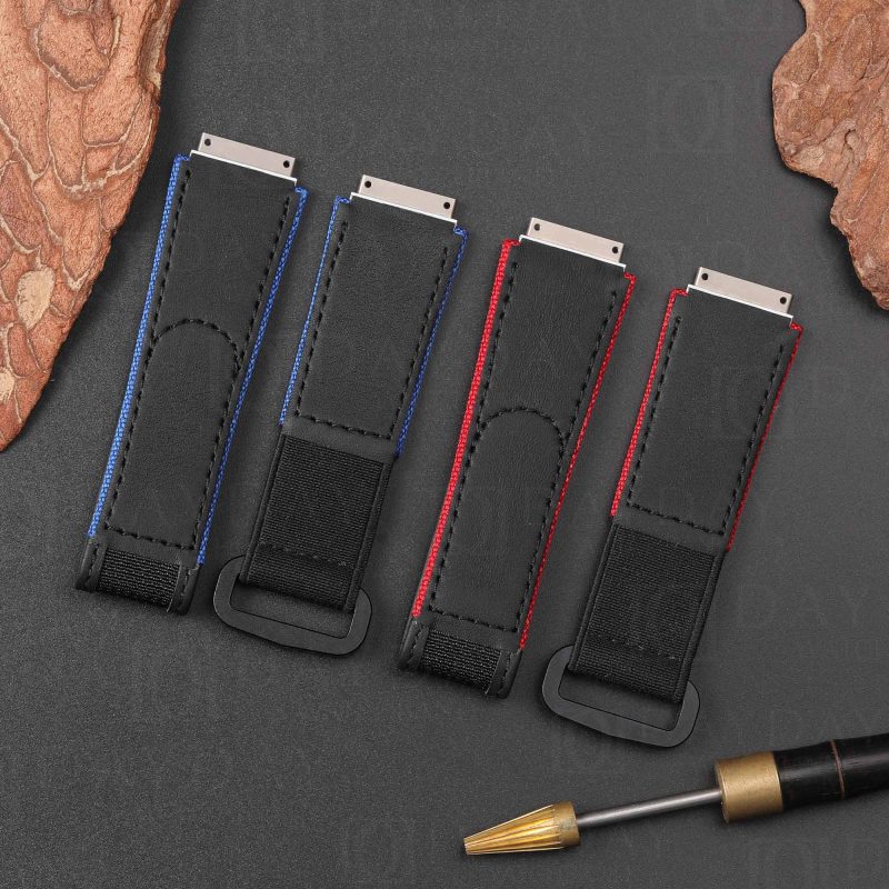 Custom Red Blue replacement canvas velcro watch straps for Richard Mille band (3)