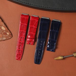 Custom dark blue red alligator leather watch strap band replacement for Richard Mille RM 035 067