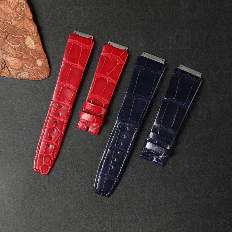 Custom red dark blue alligator leather watch strap for Richard Mille RM 035 067