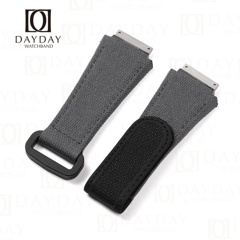 Custom replacement Dark Grey velcro canvas nylon watchbands for Richard Mille straps