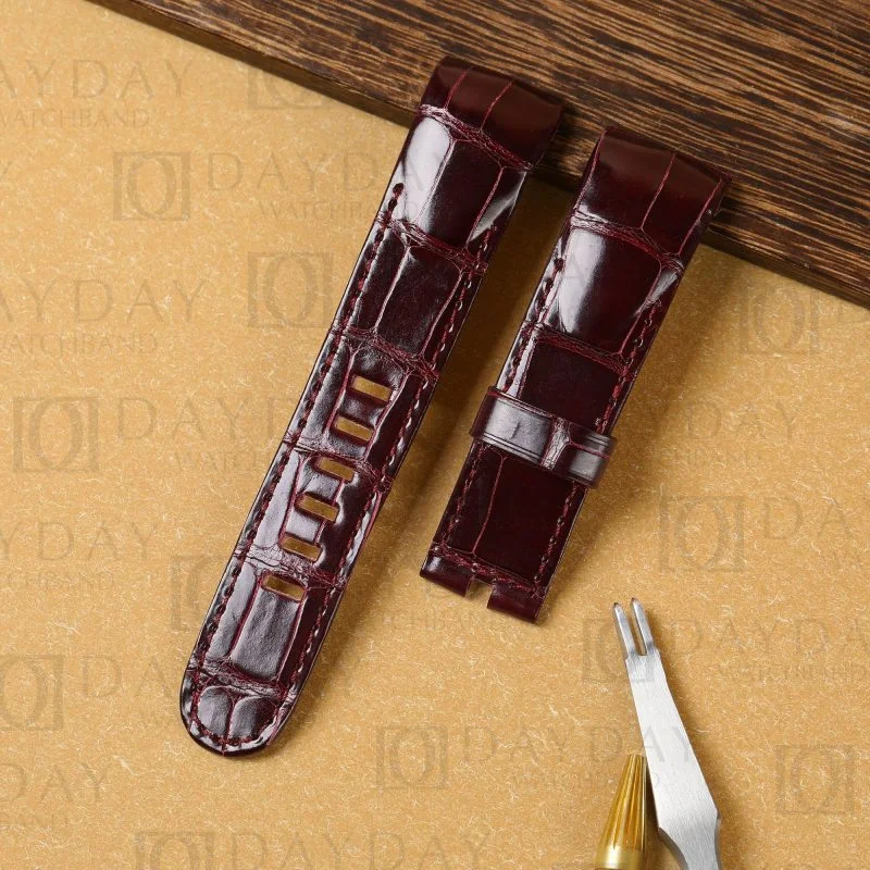 Custom replacement black cherry alligator leather watchbands for Corum Admirals Cup strap