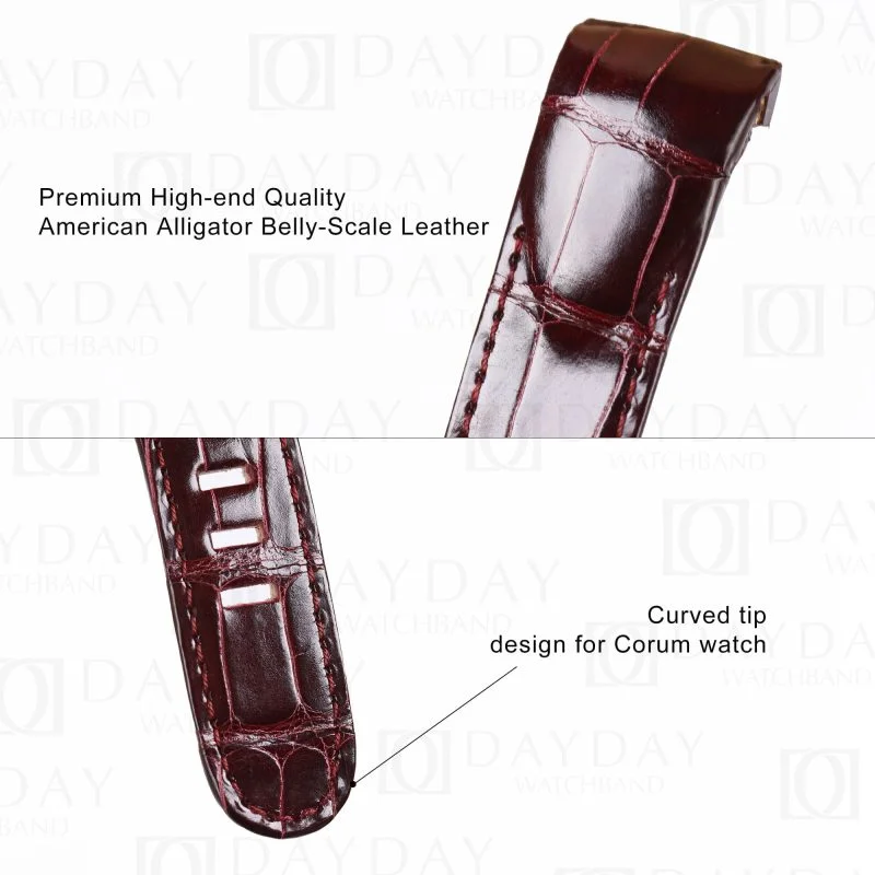 Custom replacement black cherry alligator leather watchbands for Corum Admirals Cup strap