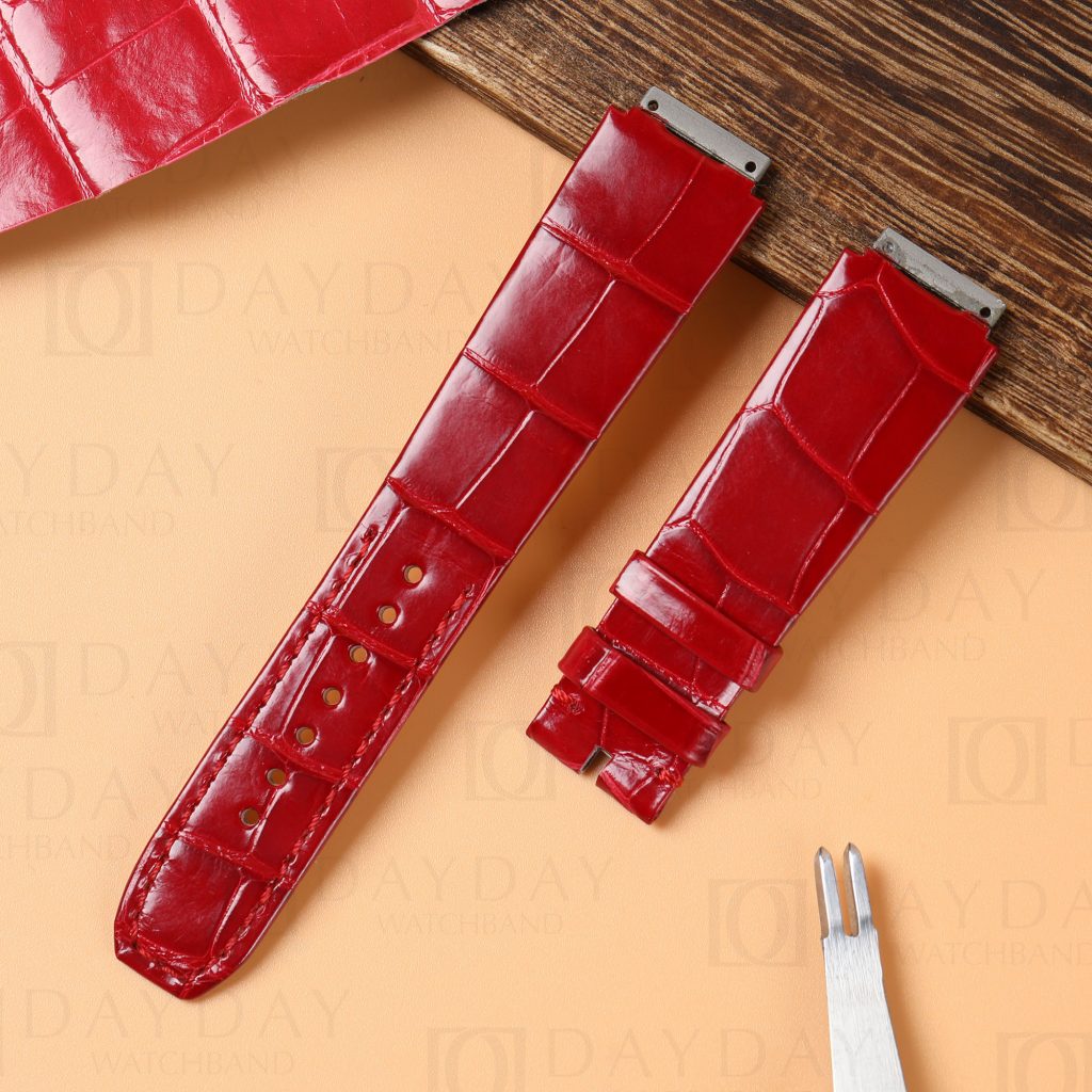Custom replacement red alligator leather watch band for Richard Mille straps