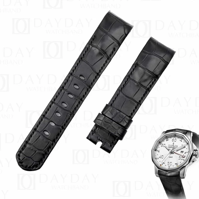 Custom replacement black alligator leather watchbands for Corum Admirals Cup strap for sale