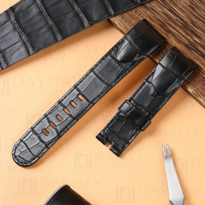 Custom replacement black alligator leather watchbands for Corum Admirals Cup strap for sale