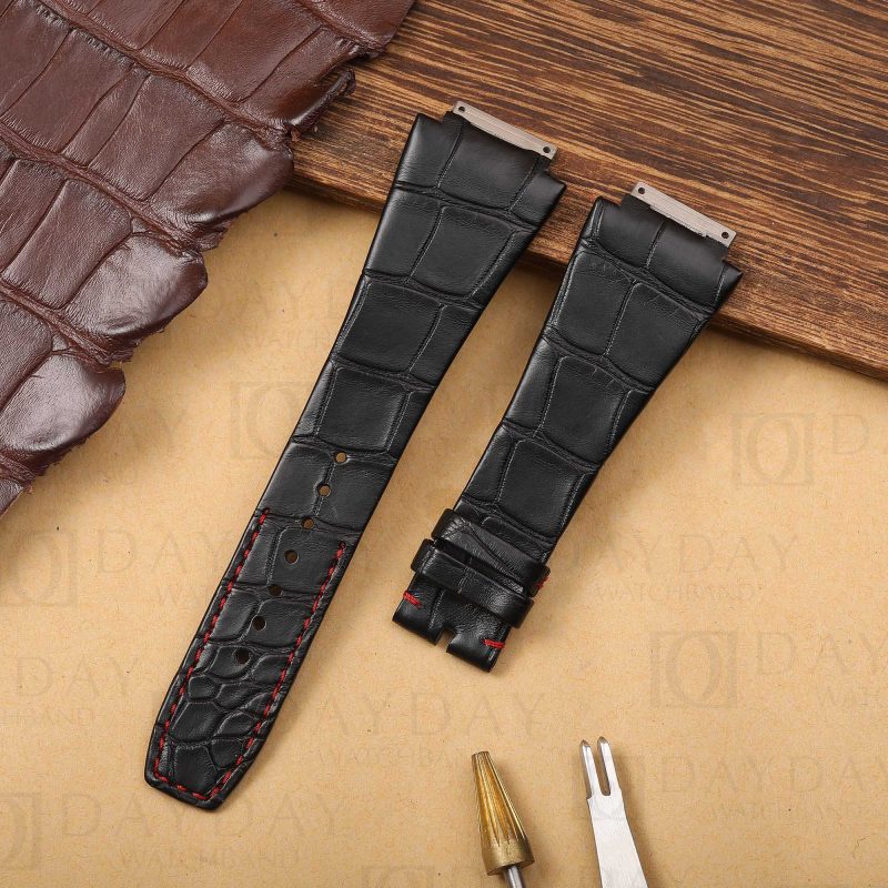 Custom replacement black alligator leather watchbands for Richard Mille strap RM 005 007 010 011 016 030 035 055 067 67-02 and more for sale (2)