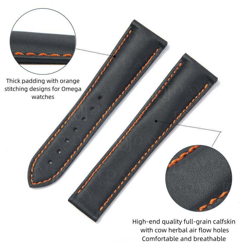 Custom replacement calfskin leather watch band for Omega Seamaster Speedmaster strap 18mm 20mm