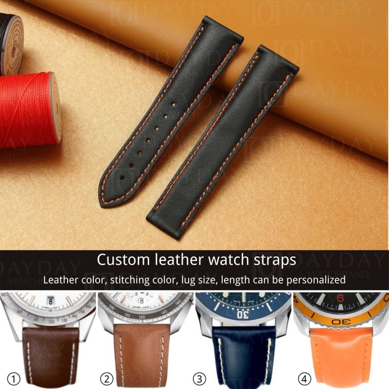 Custom replacement calfskin leather watchbands for Omega Seamaster Speedmaster strap 18mm 20mm