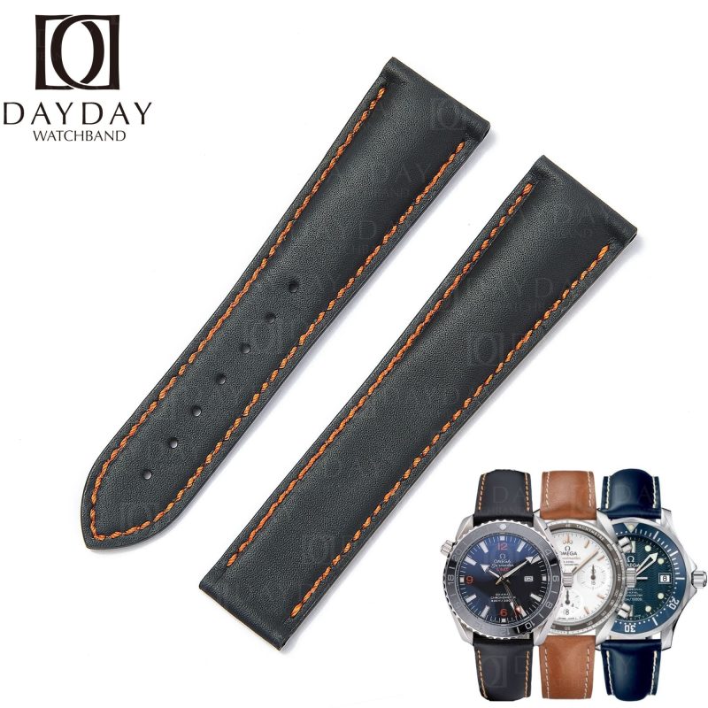 Custom replacement calfskin leather watchbands for Omega Seamaster Speedmaster straps 18mm 20mm