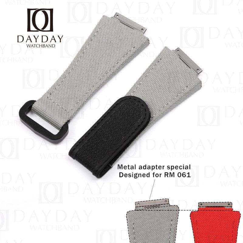 Custom replacement grey velcro canvas nylon watchbands for Richard Mille straps RM 061