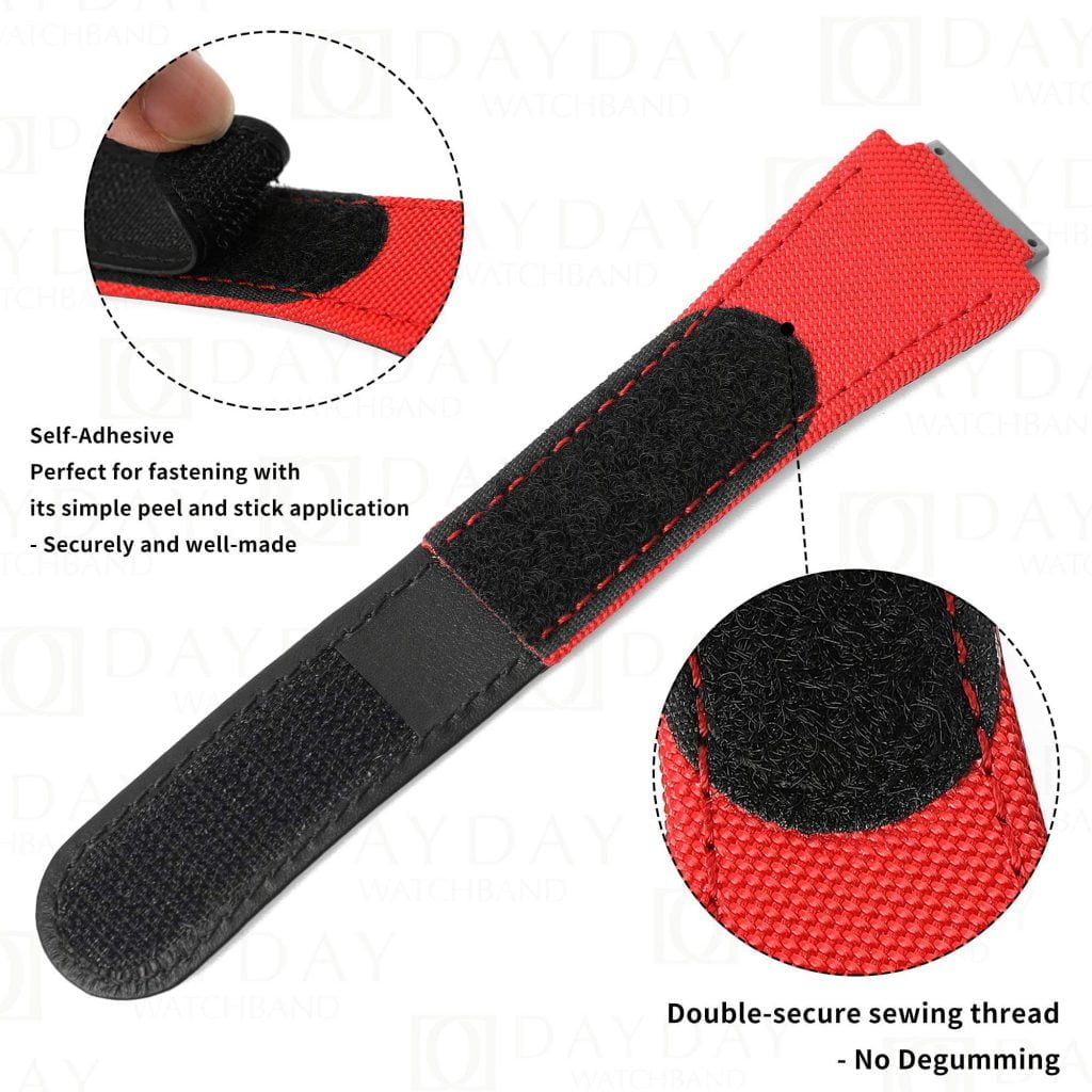Custom replacement red velcro canvas nylon watchband for Richard Mille straps
