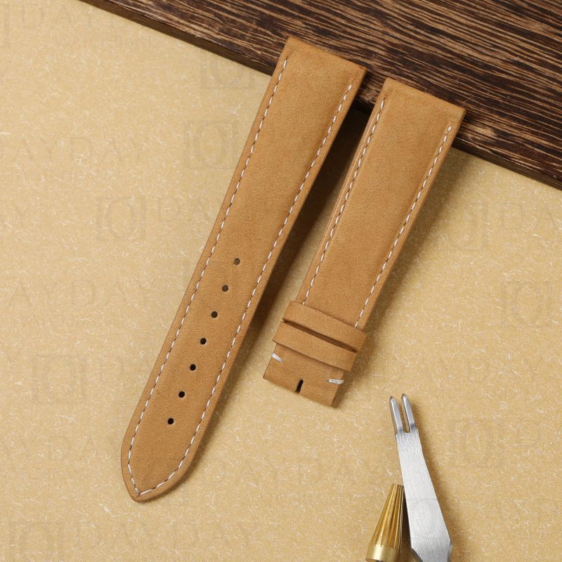 Custom replacement vintage suede leather watchband for Glashütte Quintessentials strap