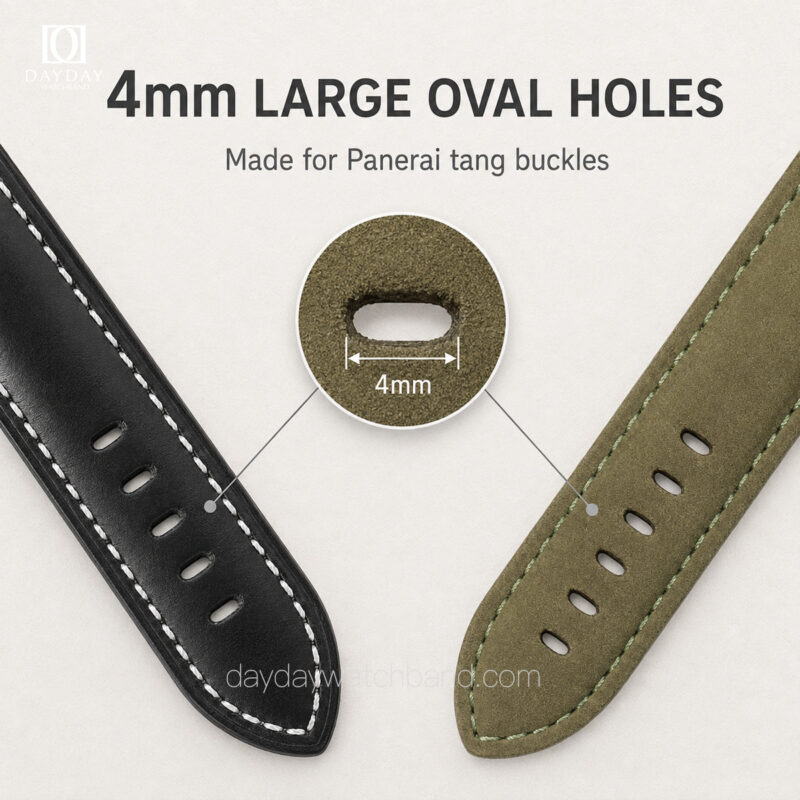 Custom-strap-for-Panerai-4mm-LARGE-OVAL-HOLES-Made-for-Panerai-tang-buckles