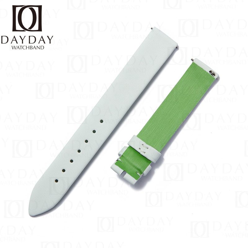 Handmade white Satin watch strap for Piaget Possession Women bands buttom line green