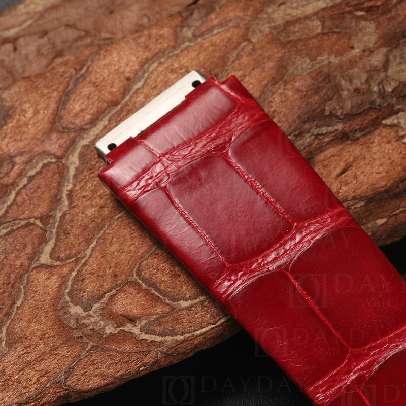 Handmade red alligator leather watch band for Richard Mille with metal end