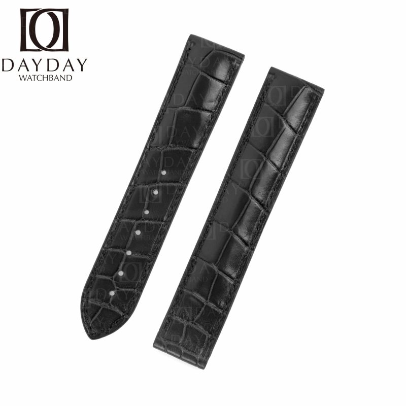 Handmade replacement crocodile alligator black leather watch strap for Omega Speedmaster band