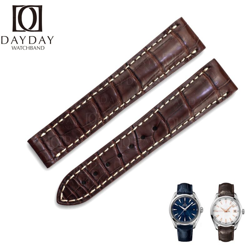 Handmade replacement crocodile alligator brown leather watch strap for Omega Speedmaster band