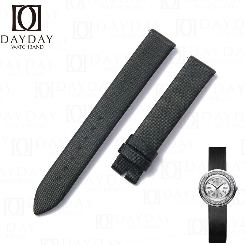 Replacement Black satin leather watch strap for Piaget Possession diamond women custom band