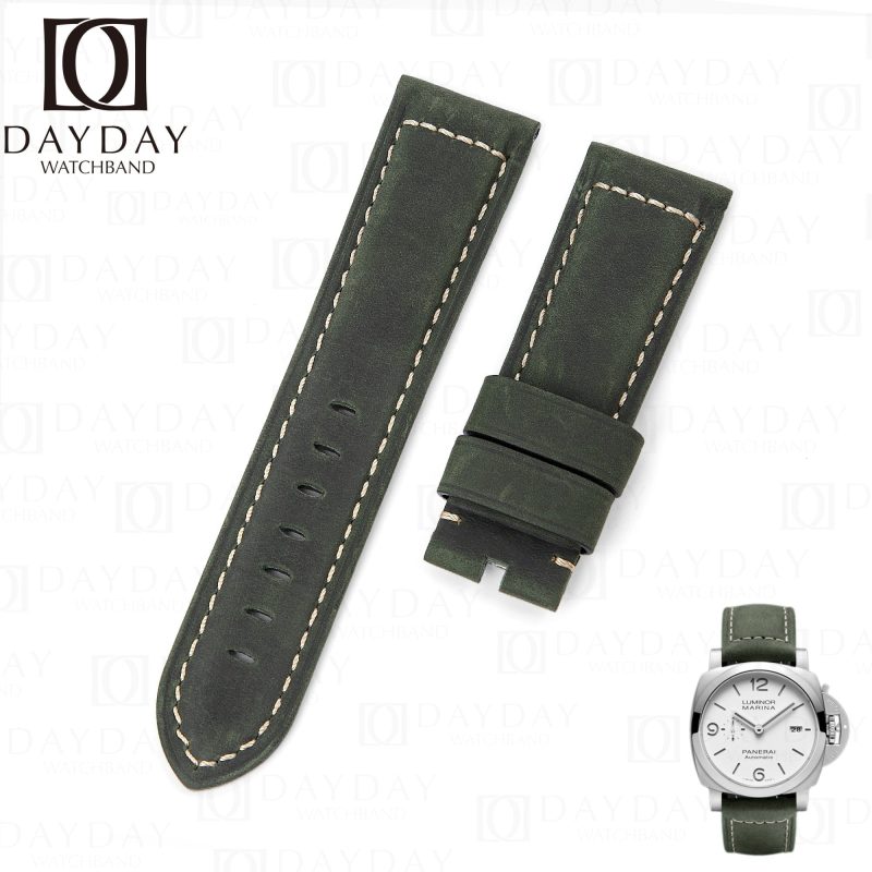 Replacement Suded Olive leather watch bands for Panerai Luminor watch 22mm 24mm 26mm straps