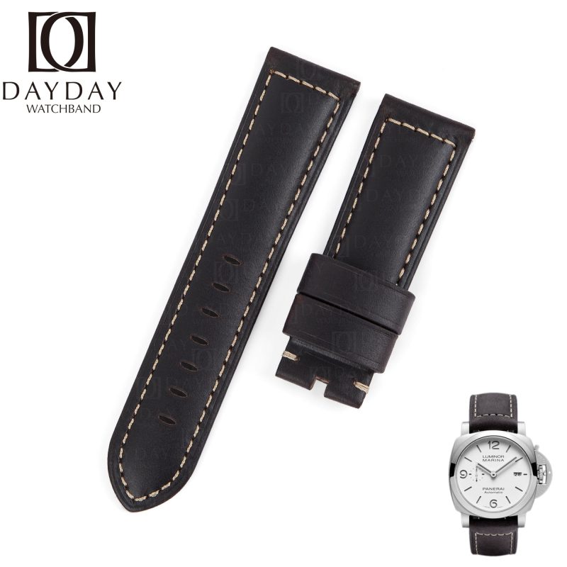 Replacement Vintage black leather watch band for Panerai Luminor watch 22mm 24mm 26mm strap