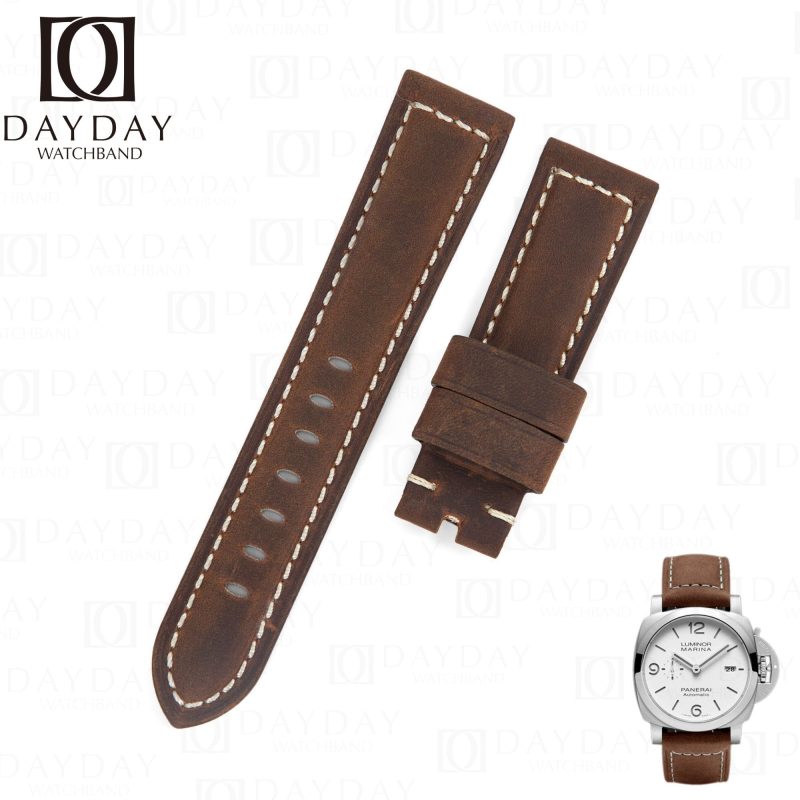 Replacement Vintage brown leather watch band for Panerai Luminor watch 22mm 24mm 26mm strap