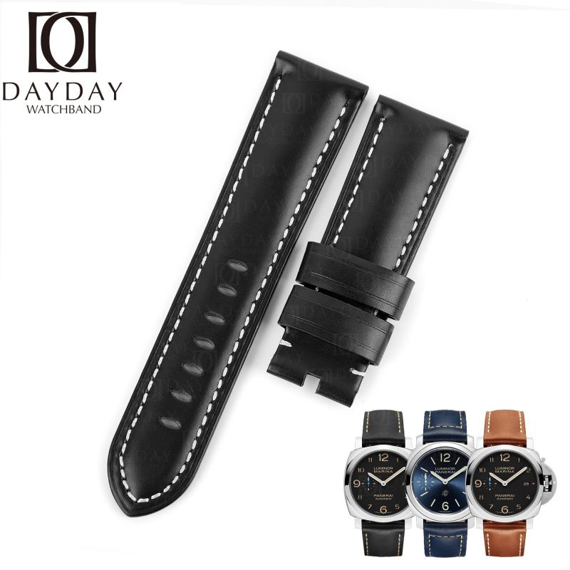 Replacement black leather watch band for Panerai Luminor watch 22mm 24mm 26mm strap