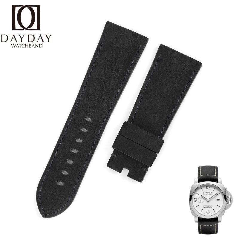 Replacement black suede leather watch band for Panerai Luminor watch 22mm 24mm 26mm strap