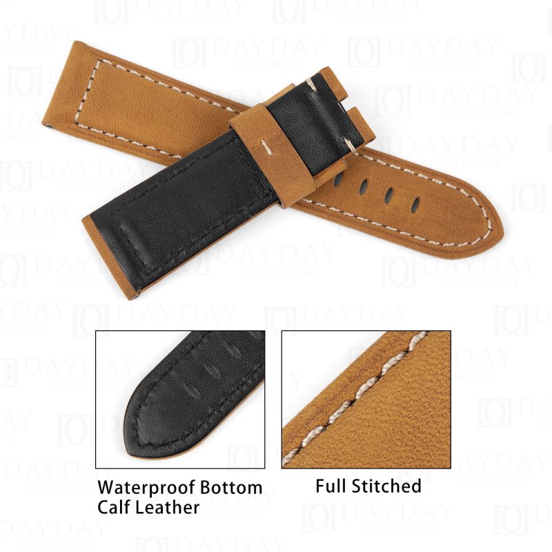 Replacement brown leather watchband for Panerai Luminor watch 22mm 24mm 26mm straps