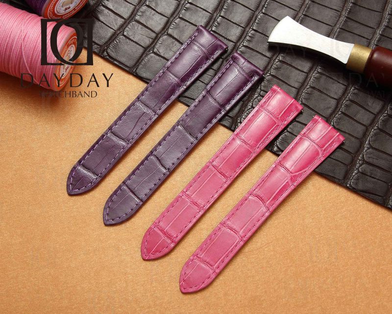 Cartier Tank alligator leather watch band purple pink straps (2)