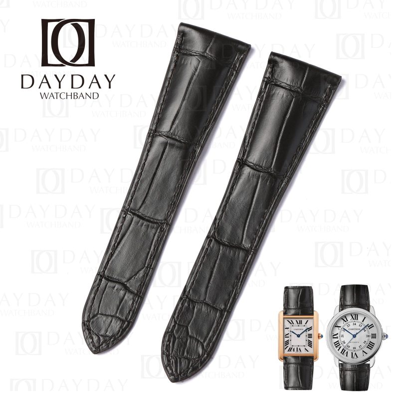 Custom black alligator strap replacement for Cartier Tank xl Divan Solo strap