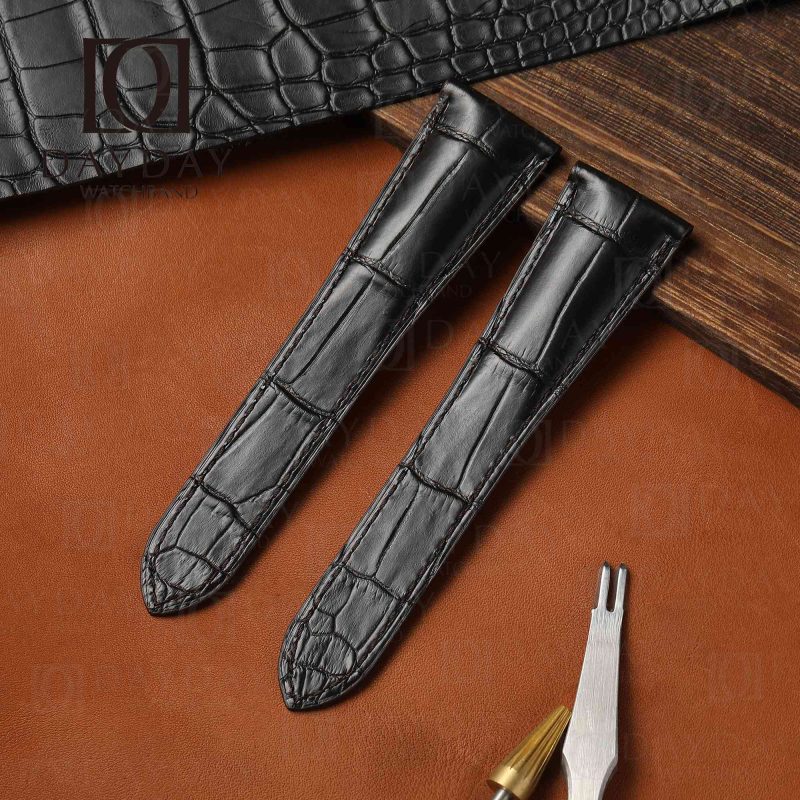 Custom black crocodile leather strap for Cartier Tank xl Divan Solo band (2)