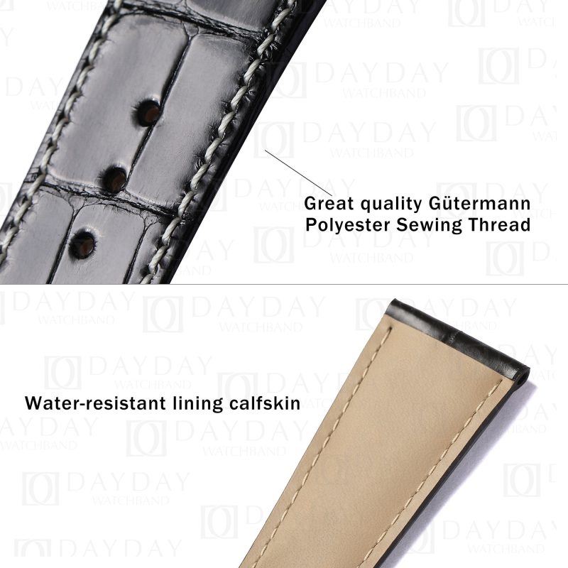 Custom black crocodile leather strap replacement for Cartier Tank xl Divan Solo strap
