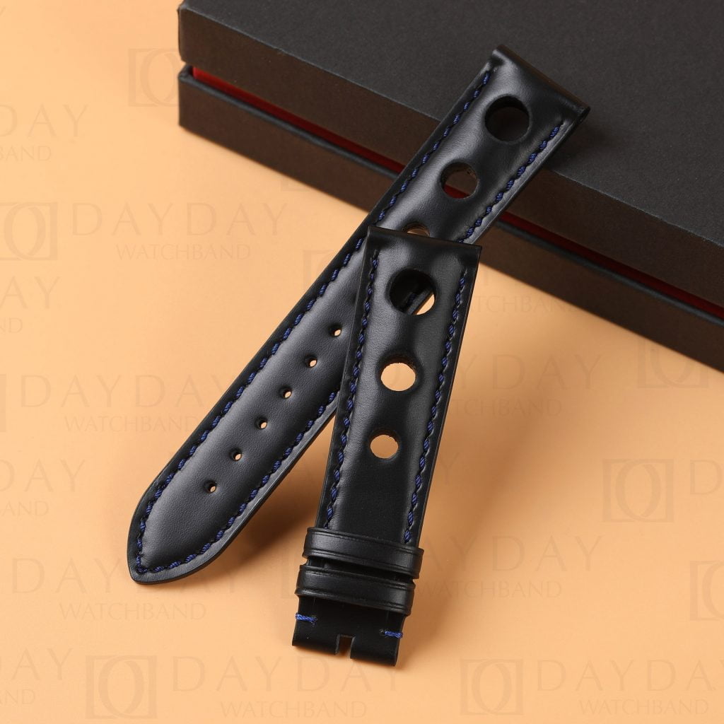 Custom handmade black calfskin calf leather watch bands for Chopard Mille 1000 Miglia Racing Watch tire watch band straps