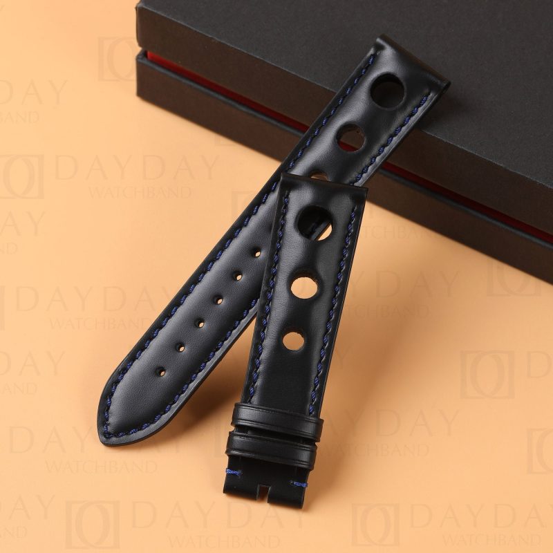 Custom handmade black calfskin calf leather watch bands for Chopard Mille 1000 Miglia Racing Watch tire watch band straps