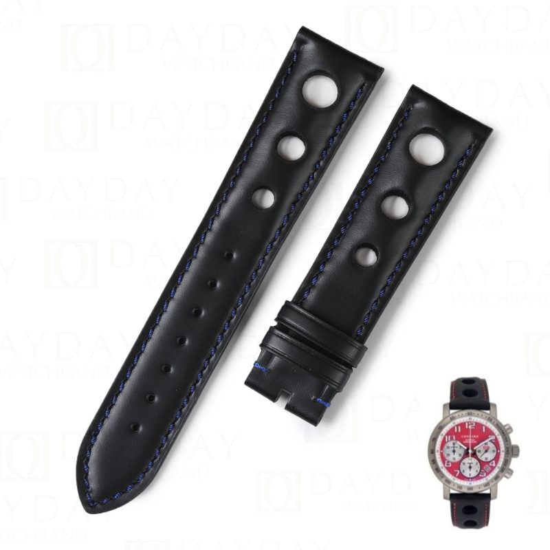 Custom handmade black calfskin calf leather watch band for Chopard Mille Miglia Chronograph Gran Turismo tire watch band strap