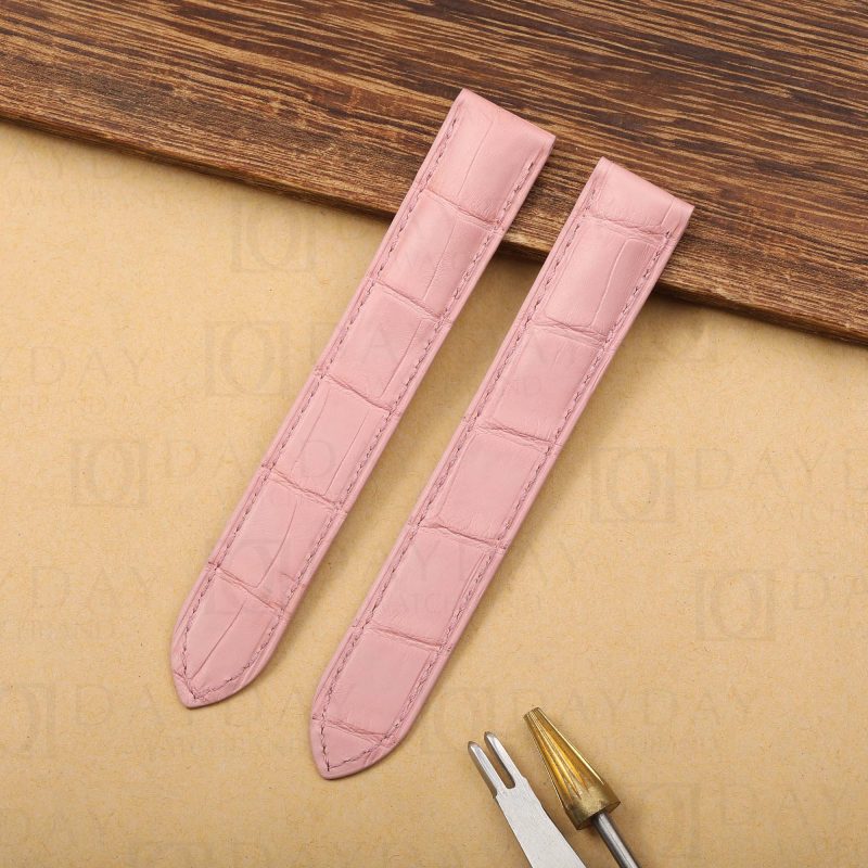 Personalized sakura pink cartier tank alligator strap for Cartier Tank xl Divan Solo watch (2)
