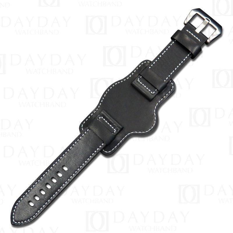 Custom replacement premium calfskin leather black bund strap watch band for Rolex Tudor Omega leather Bund watch strap