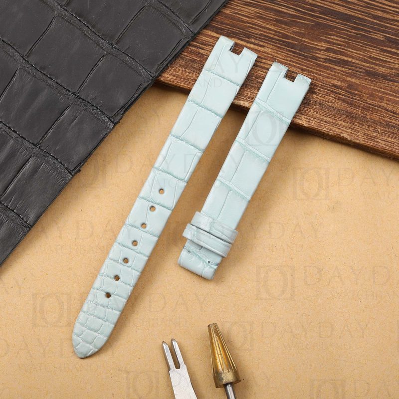 Custom Bvlgari Bzero 1 alligator Ice Blue leather watch band custom handmade replacement strap (3)