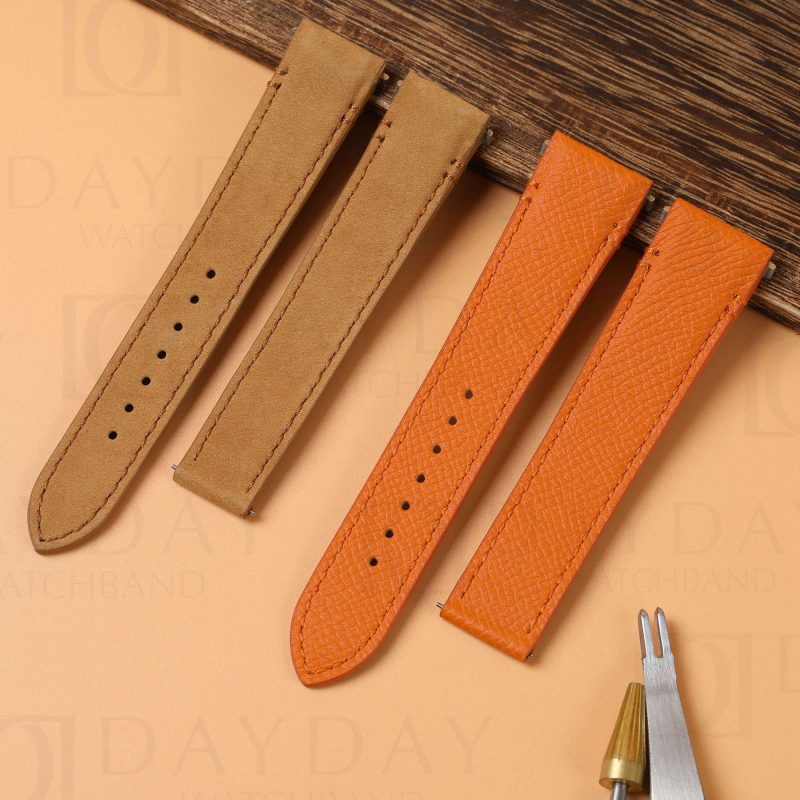 Custom orange brown quickswitch Epsom leather strap for New Santos de Cartier watch band