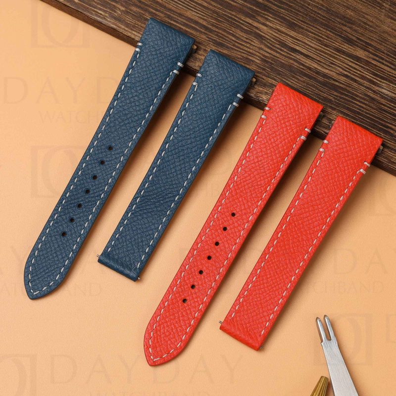 Custom red blue quickswitch Epsom leather strap for New Santos de Cartier leather strap