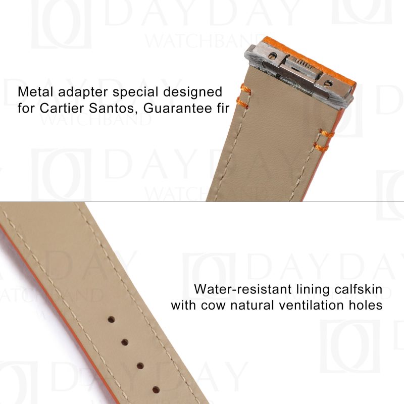 Custom orange quickswitch Epsom leather strap for New Santos de Cartier bracelet