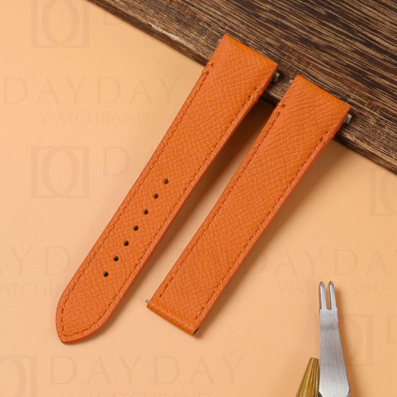 Custom orange quickswitch Epsom leather strap for New Santos de Cartier leather strap