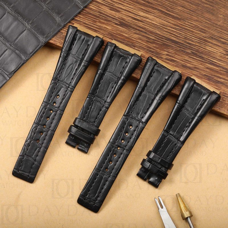 Custom replacement best Black alligator leather watch strap for Bvlgari Ergon chronograph watch