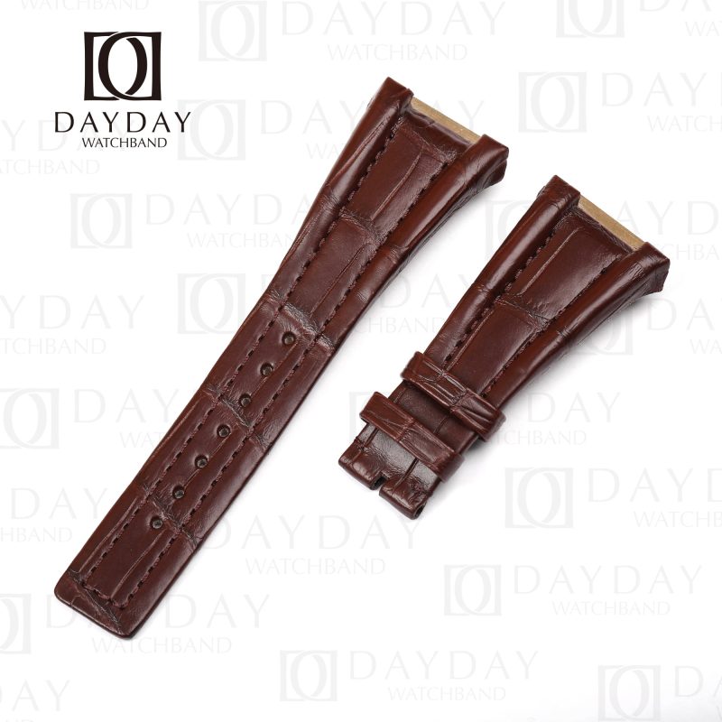 Custom replacement best alligator Dark brown leather watch strap for Bvlgari Ergon chronograph watch