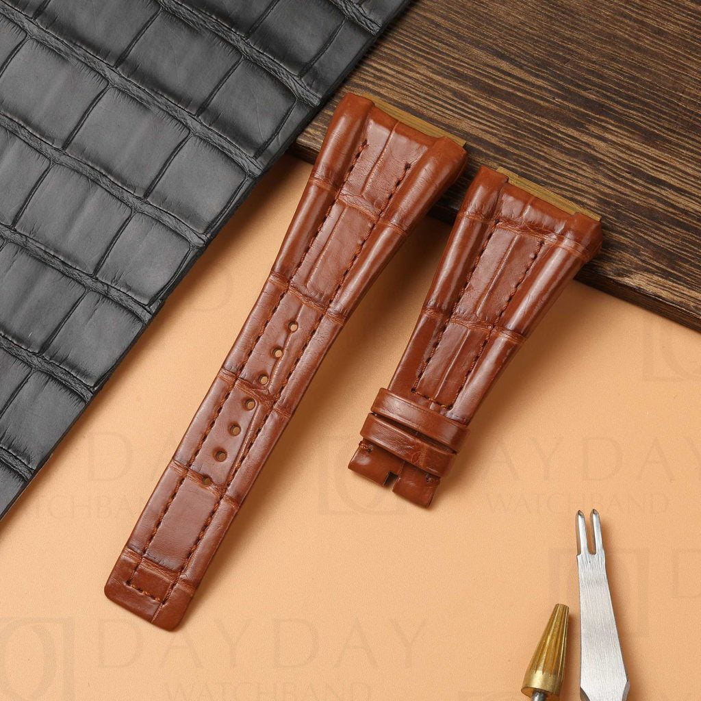 Custom replacement best brown alligator leather watch strap for Bvlgari Bulgari Ergon EG40S EG30S EG35S chronograph watch