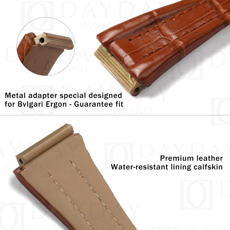 Custom replacement best brown alligator leather watch strap for Bvlgari Bulgari Ergon EG40S EG30S EG35S chronograph watch