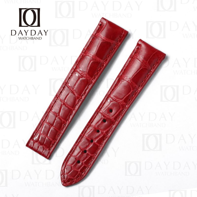 Handmade replacement crocodile alligator Red leather watch strap for Omega Speedmaster band