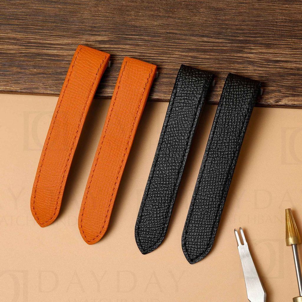 Custom quickswitch epsom orange black leather strap for Cartier Roads Chronograph