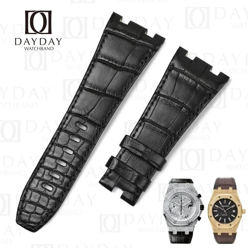 Buy custom Audemars Piguet royal oak Black leather watch band replacement 23mm 26mm 28mm 30mm handmade for sale